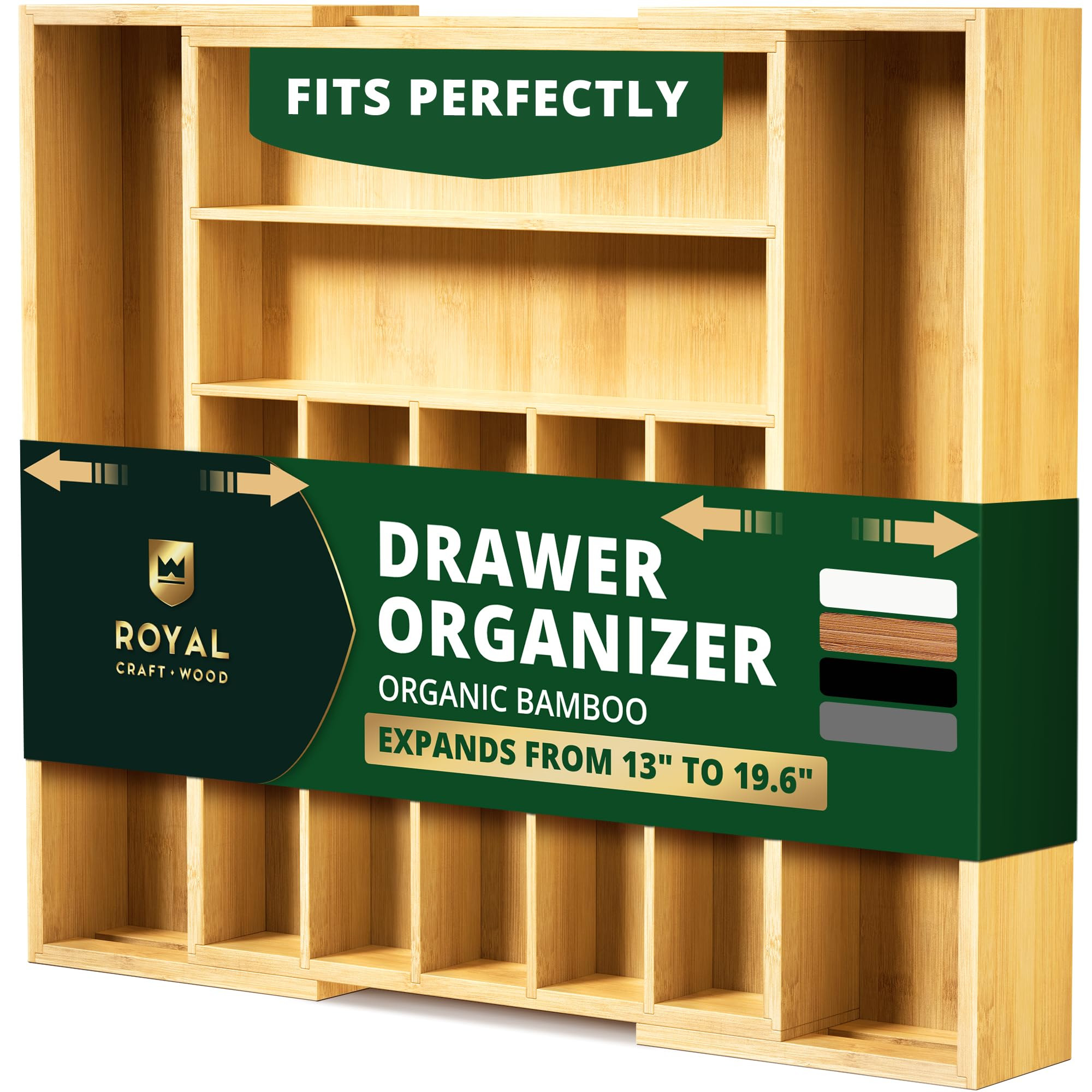 ROYAL CRAFT WOOD Luxury Bamboo Kitchen Drawer Organizer - Silverware Organizer, Utensil Holder & ... | Amazon (US)