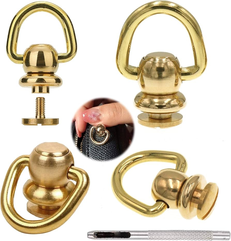 4Pcs Brass Ball Studs Rivets D Ring for Leather Crossbody Purse Craft | Amazon (US)