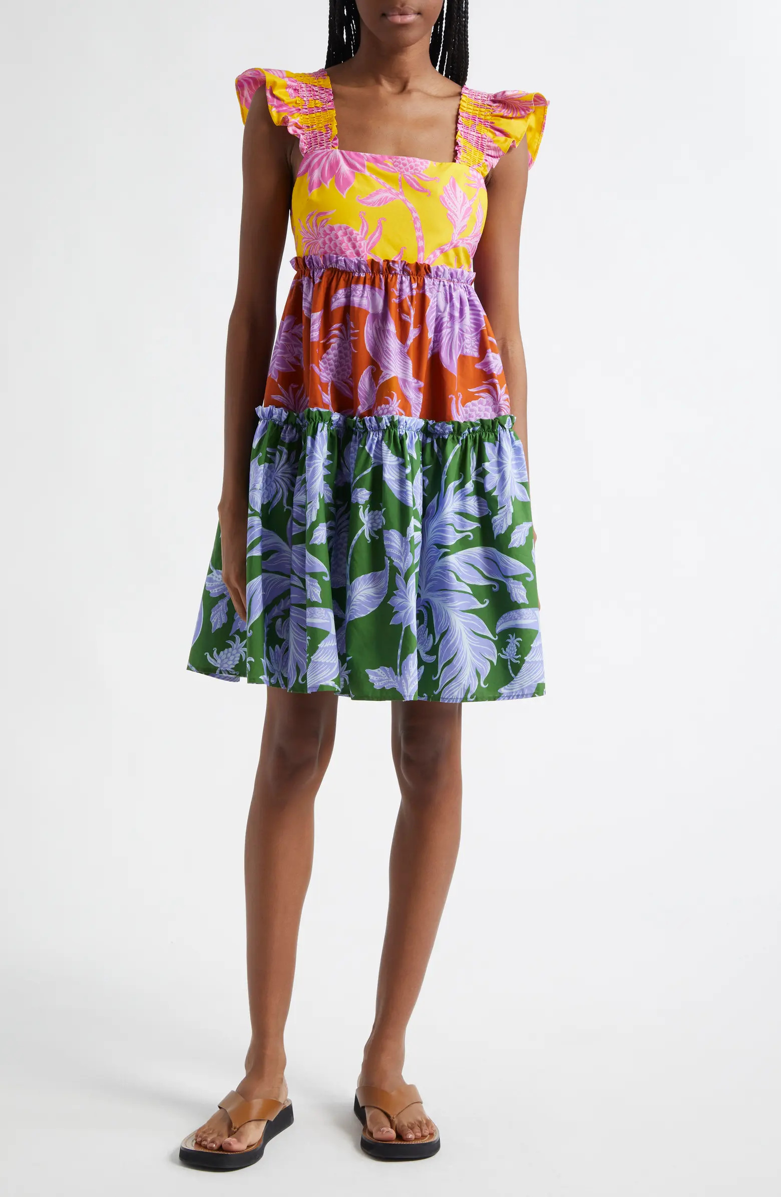 Tropical Swing Mixed Print Tiered Cotton Sundress | Nordstrom