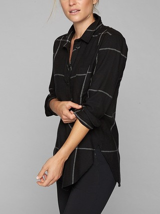 Athleta Womens Heat Gen Flannel Black/ Dove Size L | Athleta