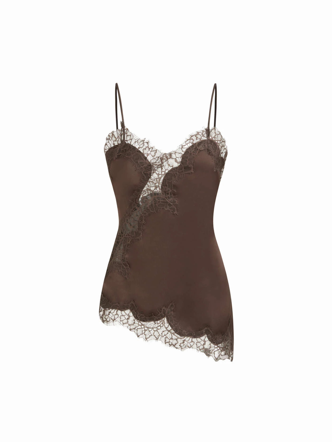 Satin Satin V-neck Floral Lace Lettuce Trim Cami Blouse For Daily Casual | Cider