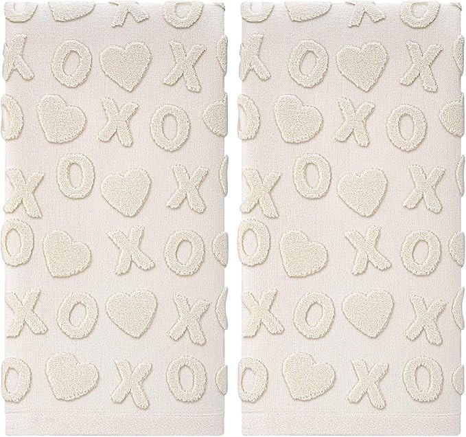 Booson 2 PCS Valentines Day 3D Hand Towels Beige Xs and Os Hearts Jacquard Plush Towel Bathroom K... | Amazon (US)