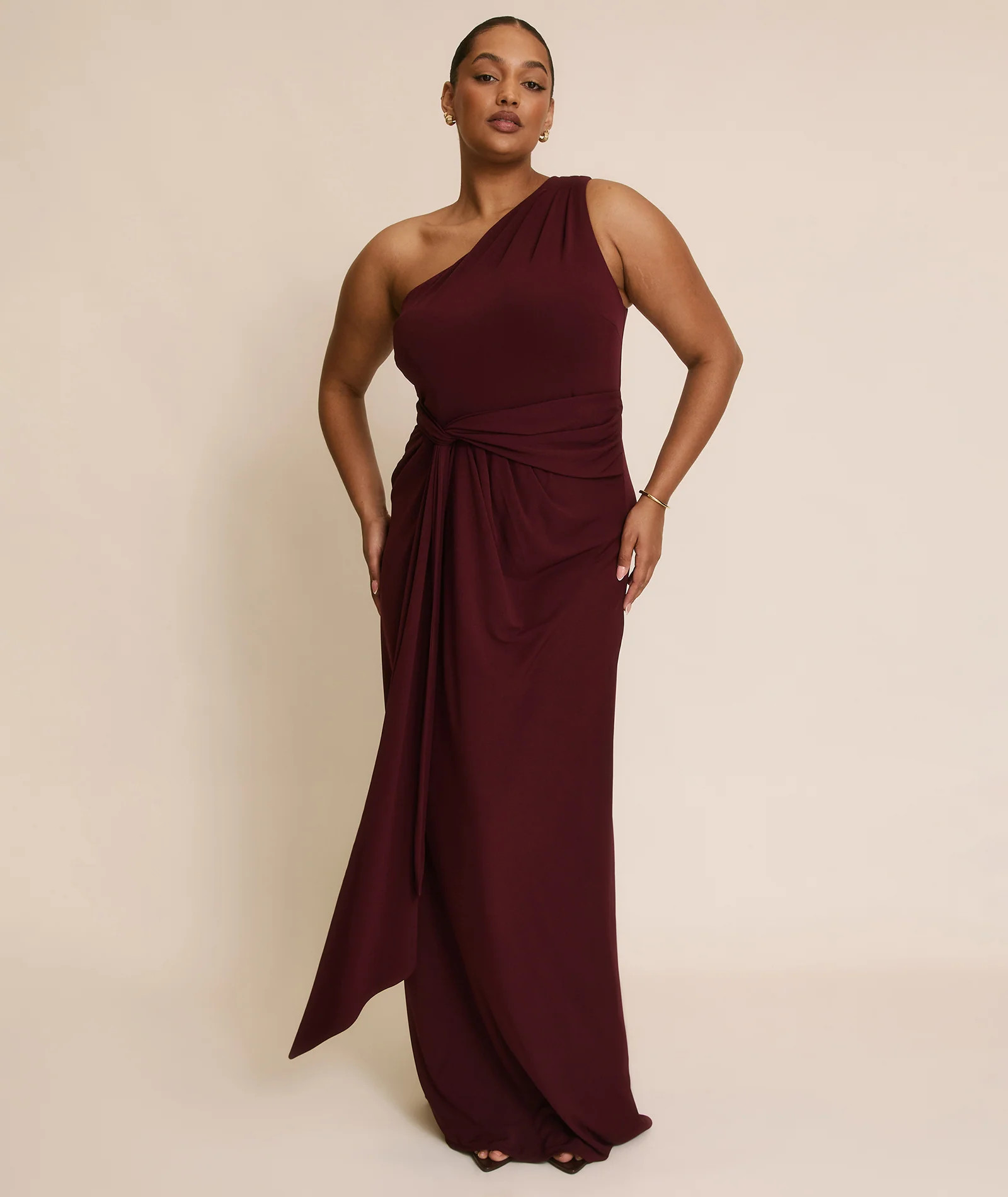 One Shoulder Stretch Sculpt Bridesmaid Dress - Merlot | Six Stories