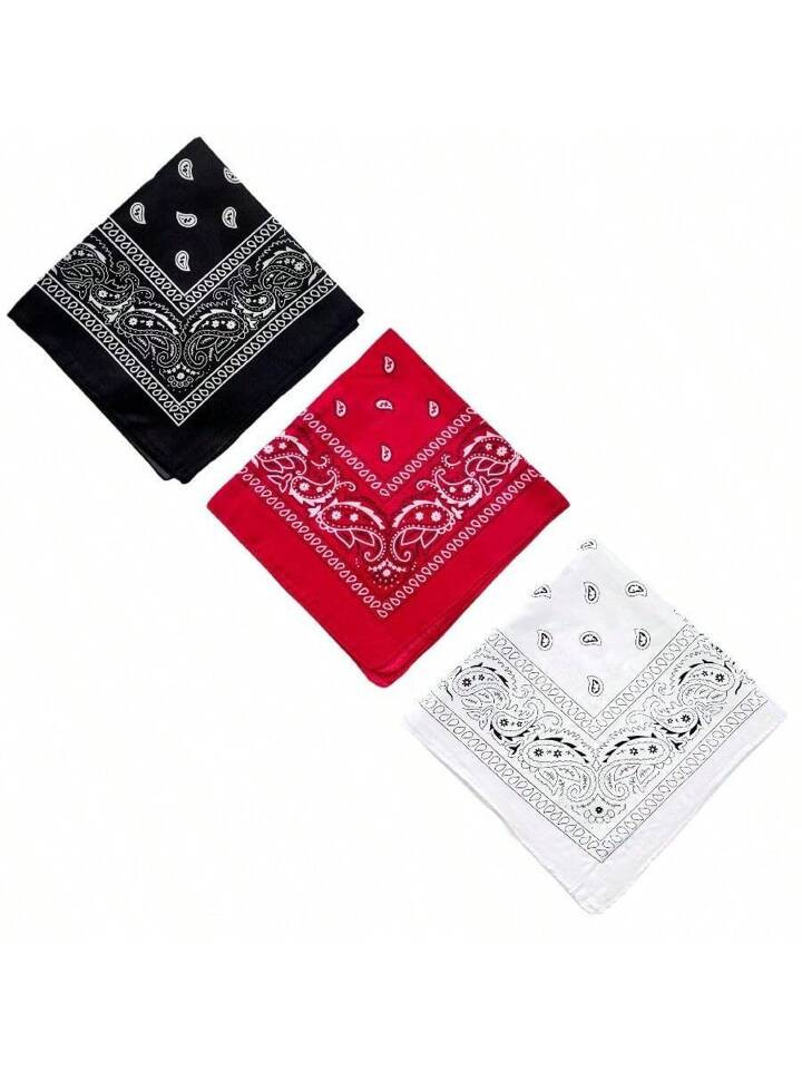 3 Bandanas Estampadas Lenços Preto Vermelho Branco Trio | SHEIN