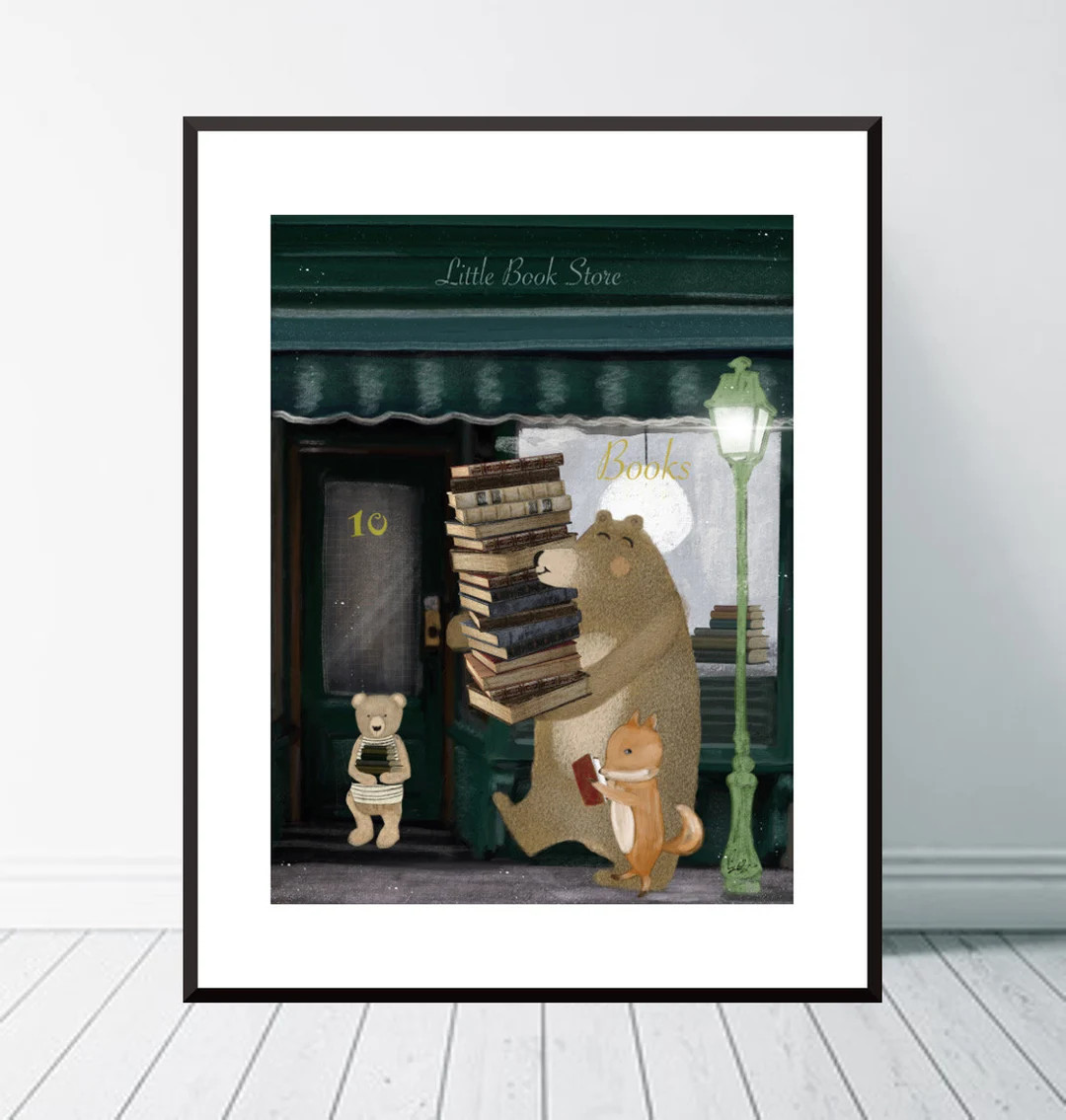 Little Book Store. Nursery Art, Neutral Nursery Print, Children's Picture, Reading Theme, Whimsic... | Etsy (US)