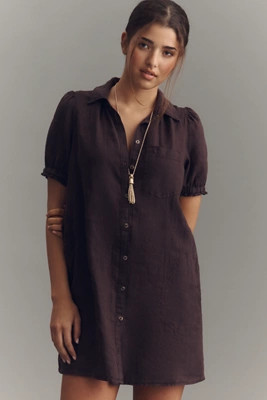Aly 100% European Linen Puff-Sleeve Mini Shirtdress | Anthropologie (US)