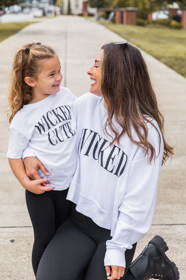 Wicked White Cropped Corded Graphic Sweatshirt | The Pink Lily Boutique