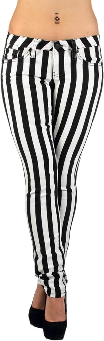 Black & White Striped Classic Sexy Skinny & Bootcut Jeans Junior & Plus Size | Amazon (US)