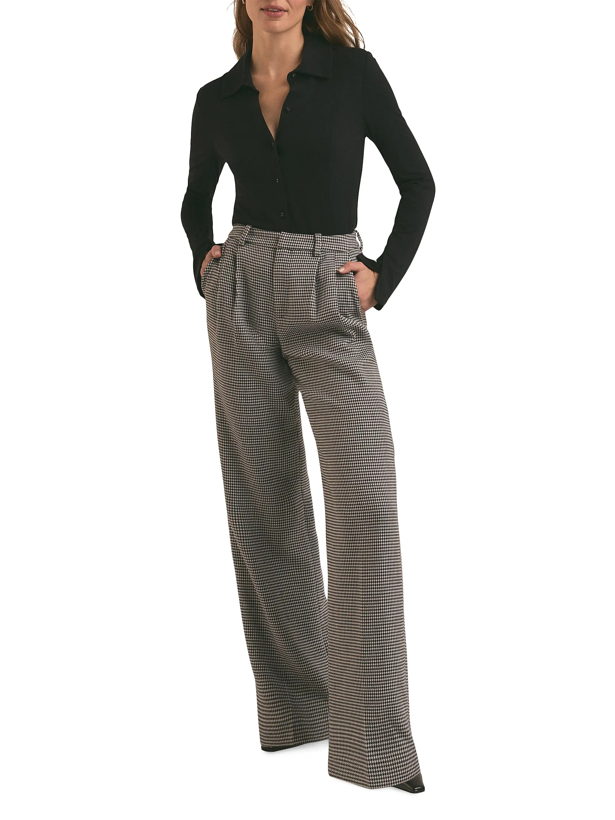 The Low Favorite Houndstooth Mid-Rise Wide-Leg Pants | Saks Fifth Avenue