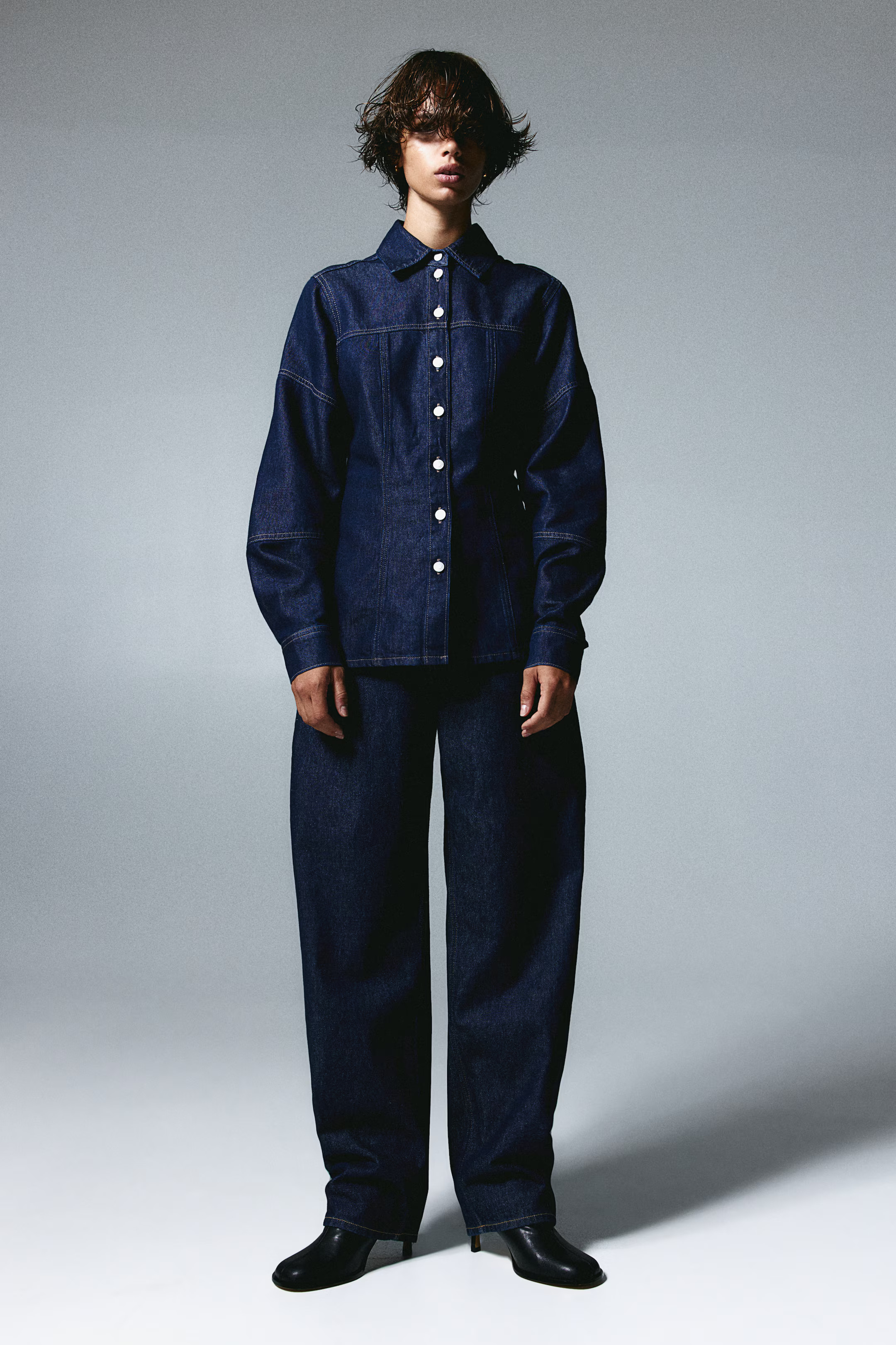 Barrel High Jeans - High waist - Long - Dark denim blue - Ladies | H&M GB | H&M (UK, MY, IN, SG, PH, TW, HK)