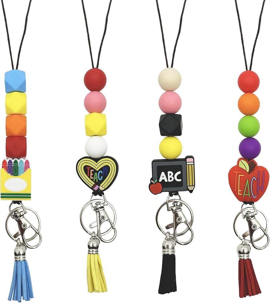 Teacher Lanyard Silicone Beaded Badge Breakaway Lanyard Cute Teacher Gift ID Holder for Women | Amazon (US)