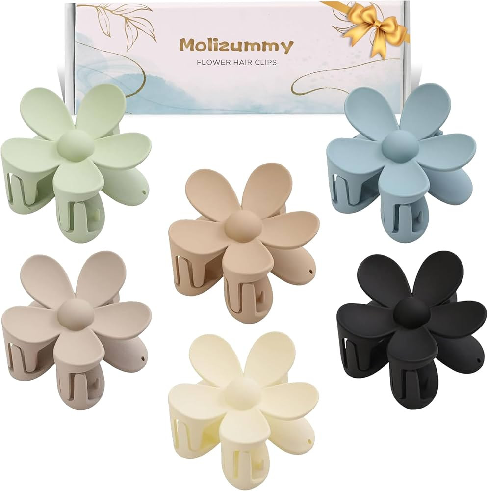 6PCS Matte Flower Hair Clips, Large Claw Clips for Women Thick Hair, Big Cute Dasiy Hair Clips, N... | Amazon (US)