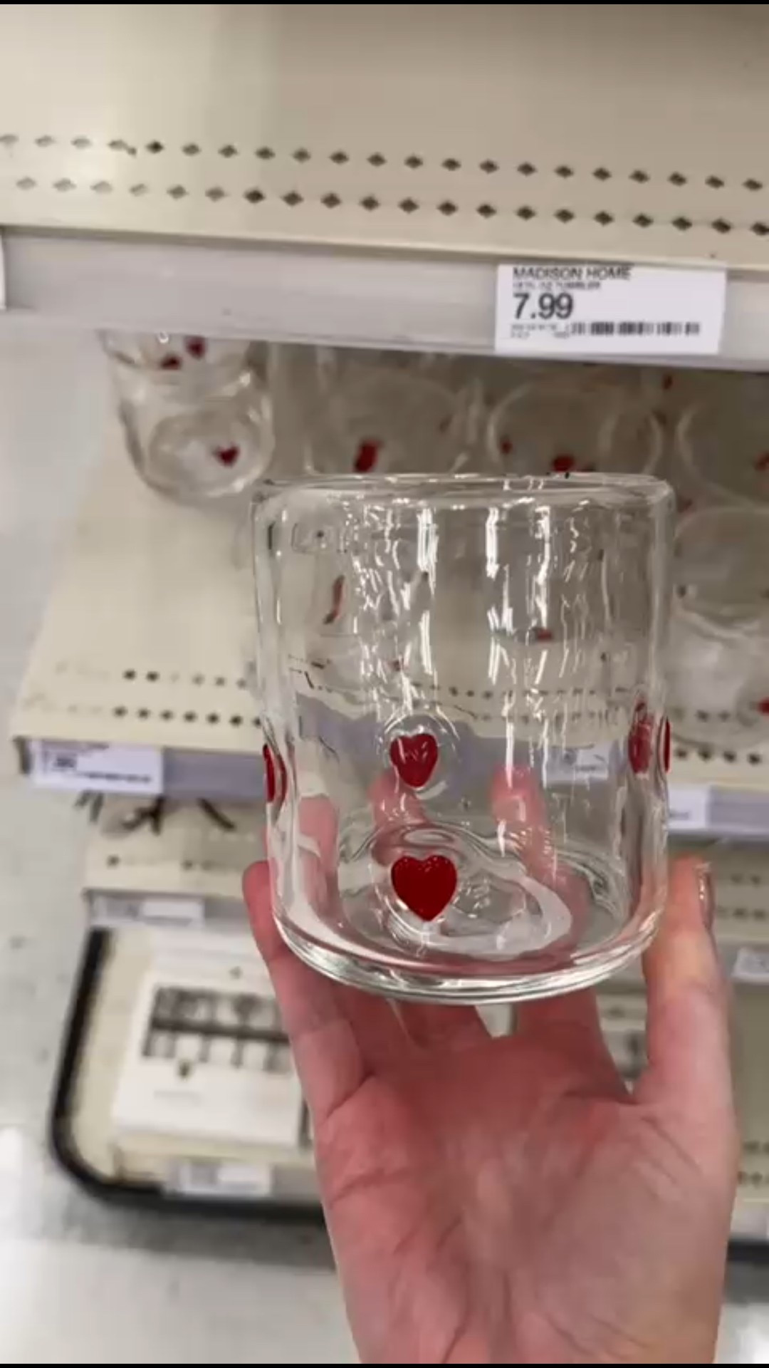 A clear glass tumbler featuring raised red heart details, perfect for everyday drinks, coffee, iced beverages, or festive Valentine’s Day table styling.

#LTKHome