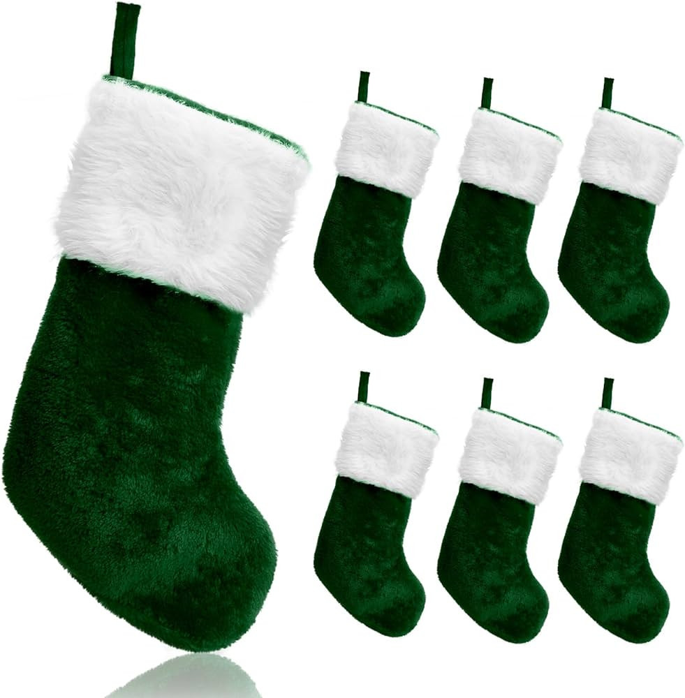 zzhxkjhky 6 Pcs Green Christmas Stocking 18 inch Christmas Decorative Stocking X-mas Plush Stocki... | Amazon (US)