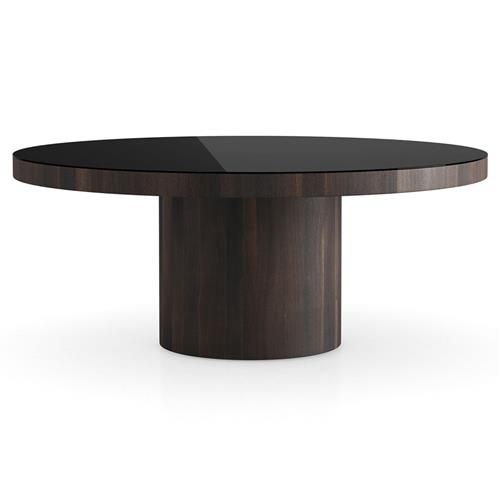 Modloft Berkeley Modern Smoked Oak Black Glass Top Round Dining Table - 71"W | Kathy Kuo Home