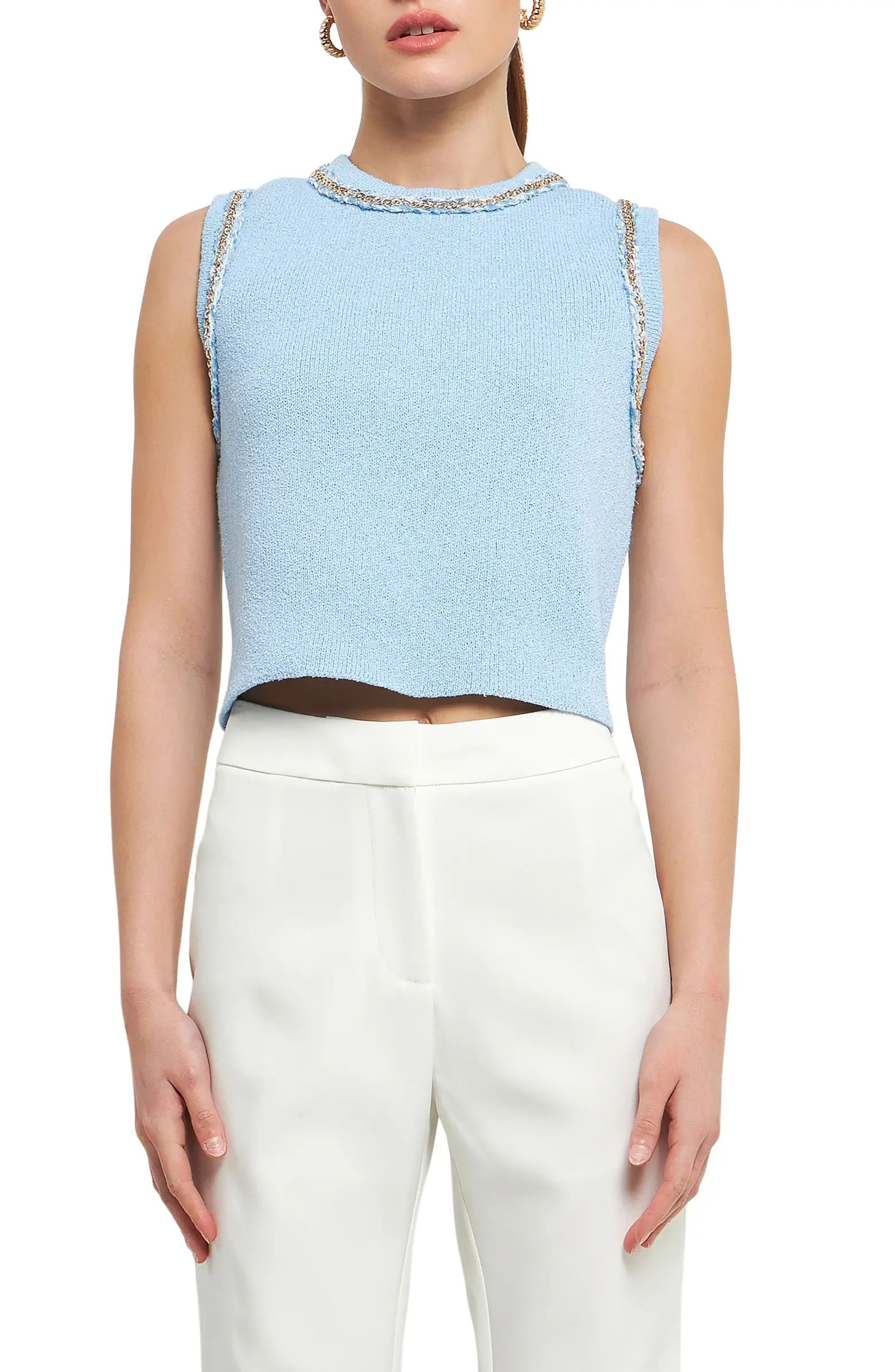 Chain Trim Sleeveless Crop Sweater | Nordstrom