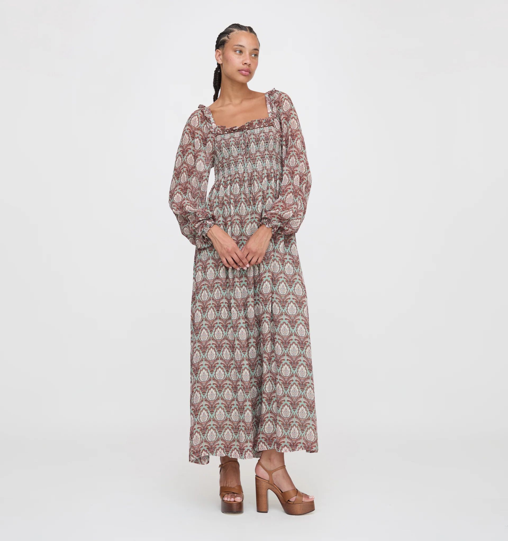 The Scarlett Long Sleeve Maxi Nap Dress  - Sage Pinecone | Hill House Home