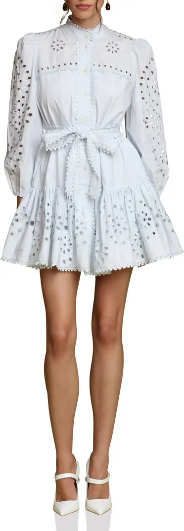 Eyelet Tie Belt Long Sleeve Mini Shirtdress | Nordstrom