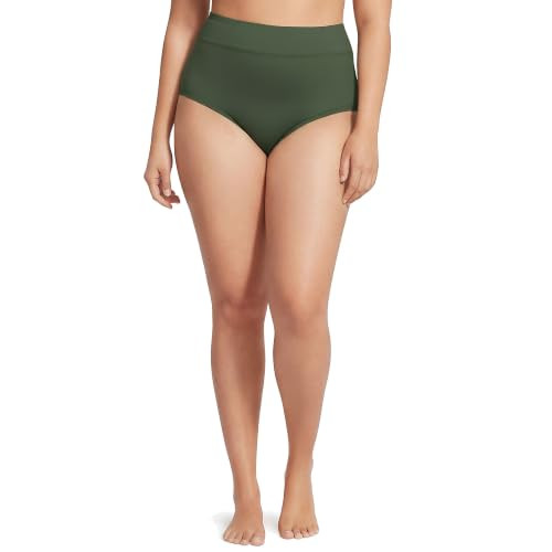 Lands' End Women's Pinchless High Waisted Bikini Bottoms 14 Rich Olive Green | Amazon (US)