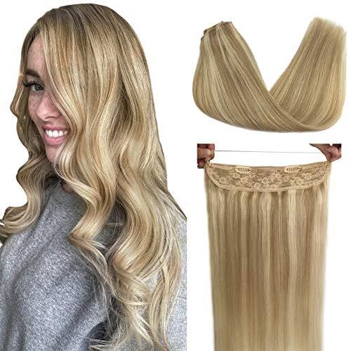 DOORES Hair Extensions Halo Hair Balayage Light Blonde Highlighted Golden Blonde 14 Inch 70g Remy... | Amazon (US)