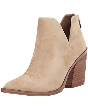 Kathemoi+Coutgo Womens Slip on Ankle Boots V Cutout Pointed Toe Chunky Stacked Mid Heel Booties | Amazon (US)