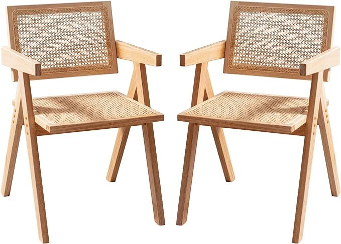 GOOLON Rattan Chair Set of 2 Rattan Mesh Upholstered Dining Chair Mid-Century Armchair Rattan Cha... | Amazon (US)