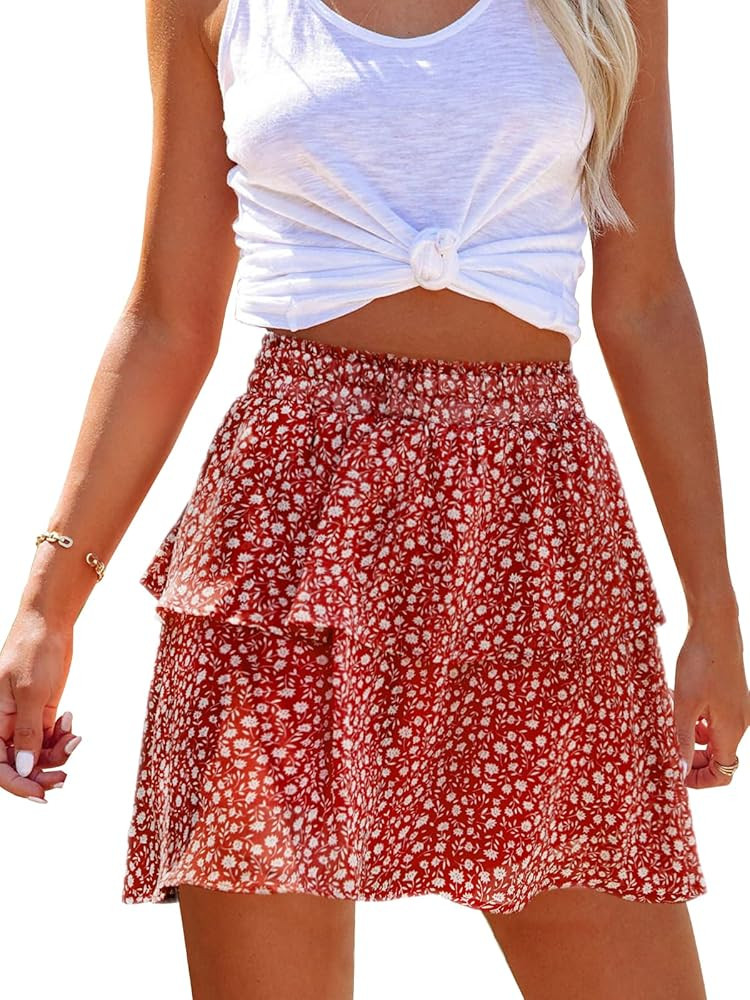Womens Flowy Shorts Floral Boho Casual Ruffle Skorts High Waist Summer Tennis Running Mini Skirts... | Amazon (US)