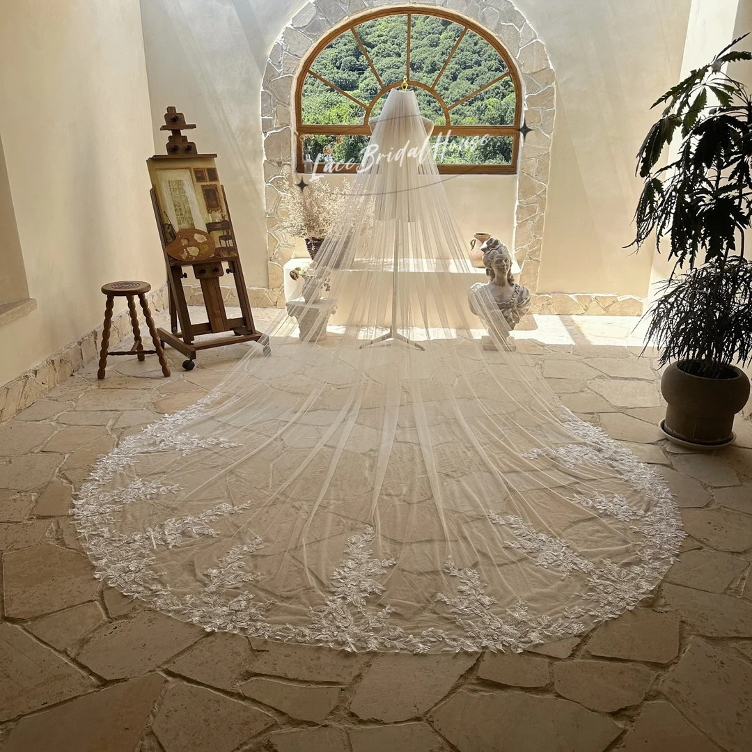 Fairy Embroidery Roses Bridal Veil. Handmade Lace Flowery Veil. Classic Flower Lace Veil Wedding.... | Etsy (US)