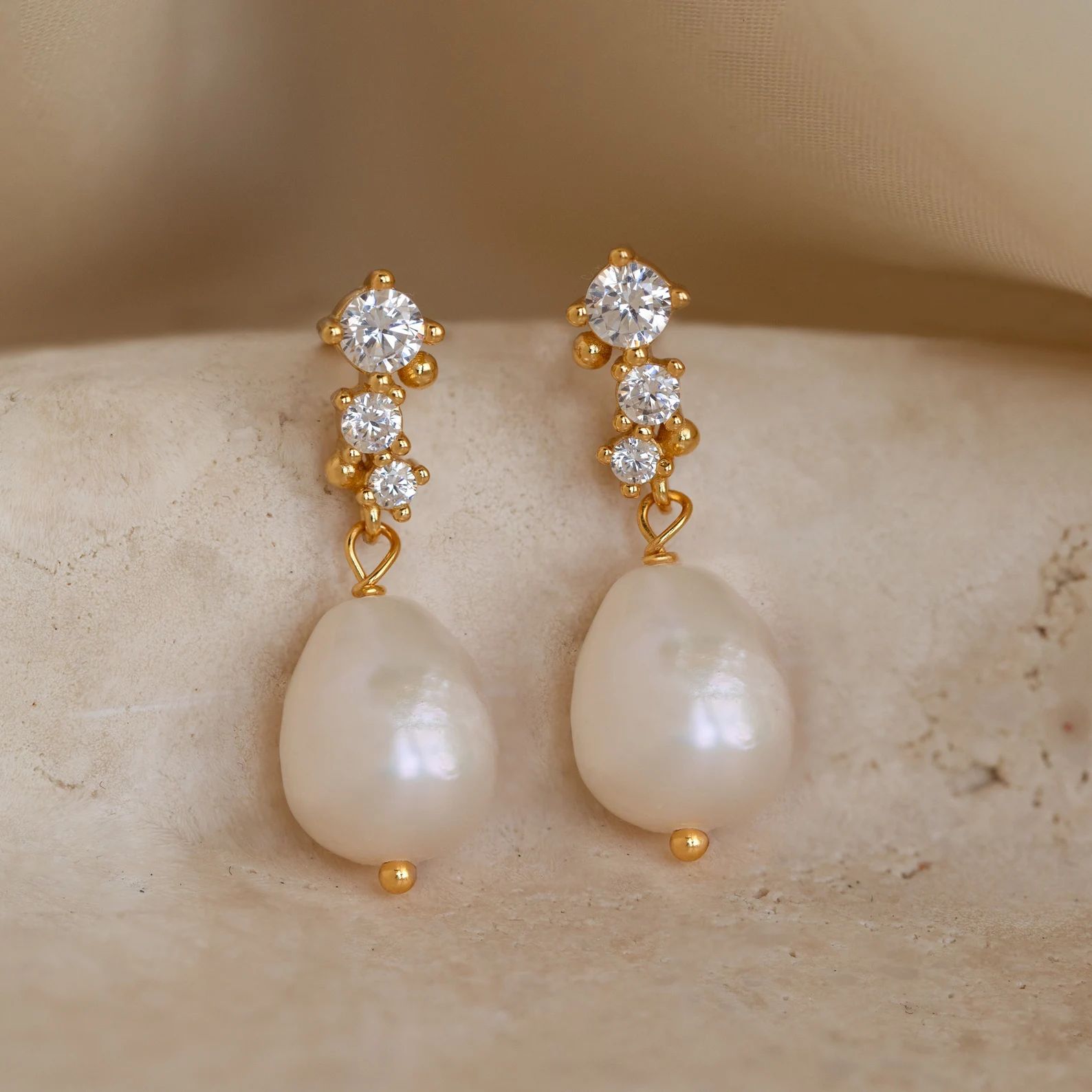 Dangling Pearl Diamond Earrings by Caitlyn Minimalist Dainty Pearl Drop Earrings Vintage Wedding ... | Etsy (US)