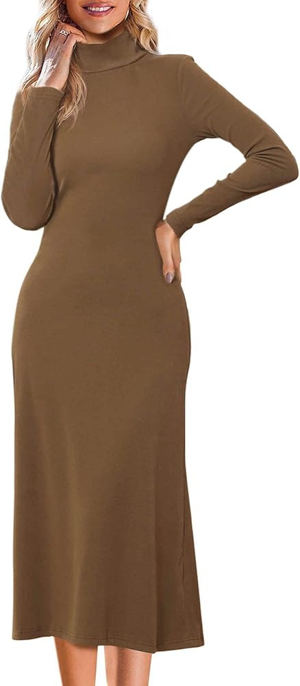 Allegra K Sweater Dress for Women's Turtleneck 2025 Long Sleeve Ribbed Knit Maxi Dresses | Amazon (US)