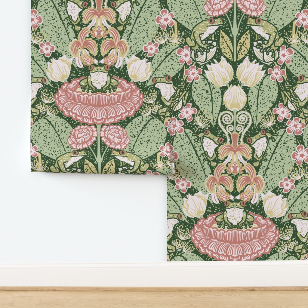 Frog Prince in the Flower Garden - Rose and Sage - Jumbo Scale Wallpaper | Spoonflower | Spoonflower