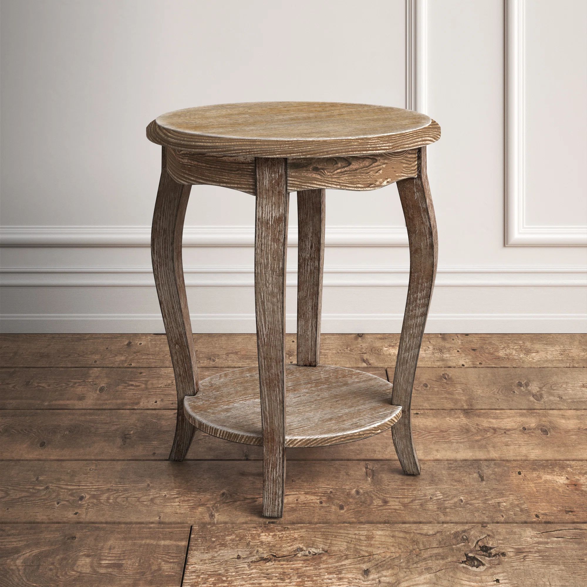 Kelly Clarkson Home Francoise Rustic Industrial Antique Wooden Round End Table With 1 Open Shelf ... | Wayfair North America