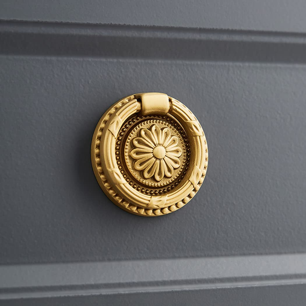 Brass Cabinet Rings Gold Knobs, Drawer Knobs Round European Handles Knobs Antique Gold Knobs for ... | Amazon (US)