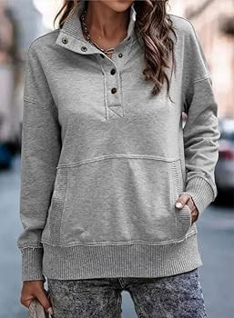SHEWIN Womens Sweatshirt Casual Long Sleeve Lightweight Sweatshirts Button Loose Pullover Tops | Amazon (US)