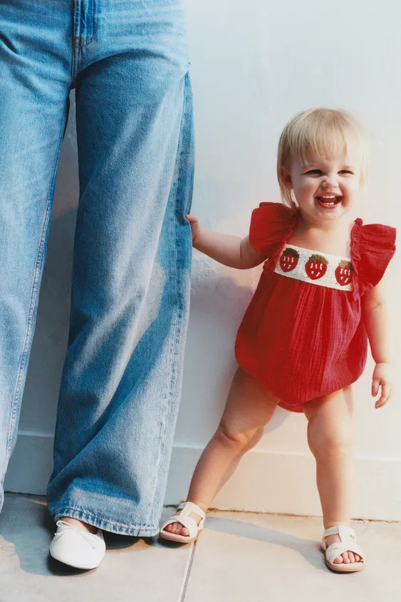 STRAWBERRY EMBROIDERED COTTON GAUZE ROMPER | Zara US