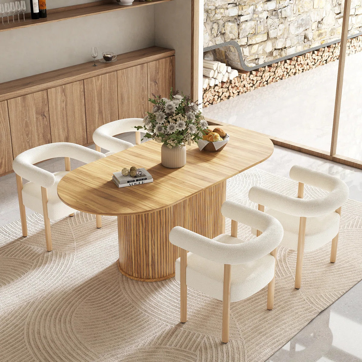 Extendable Dining Table Set with 4/6 Teddy Fleece Chairs Set for 4-6, Kitchen/Dining Room | Wayfair North America