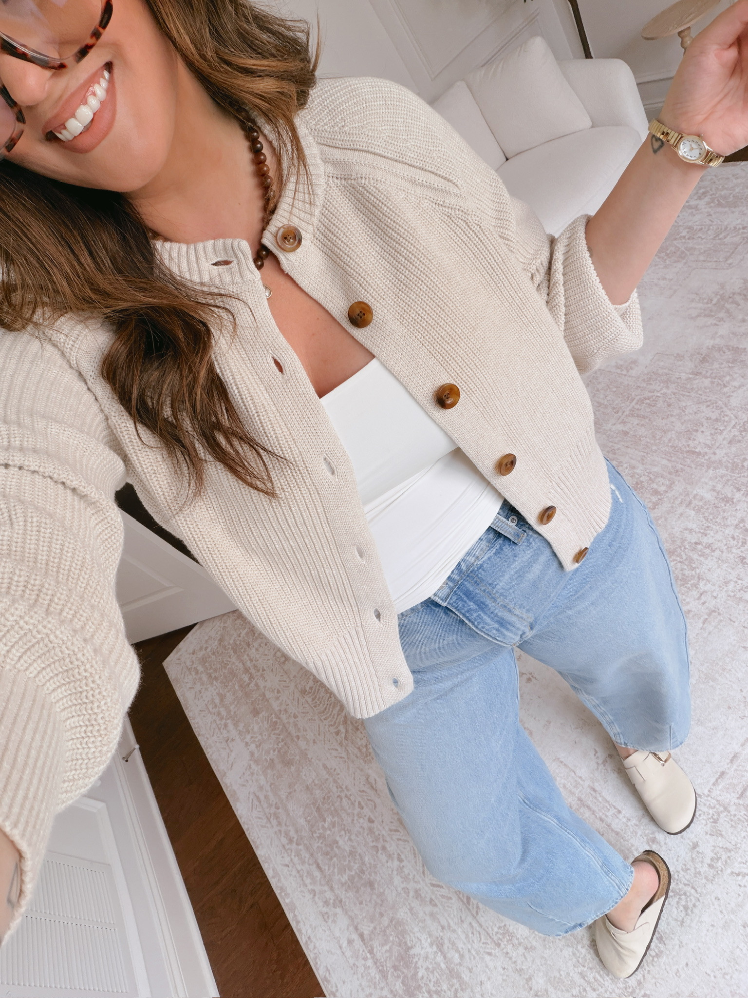 wearing a large in the cardigan and tank, size 14 in denim

#LTKSeasonal #LTKMidsize