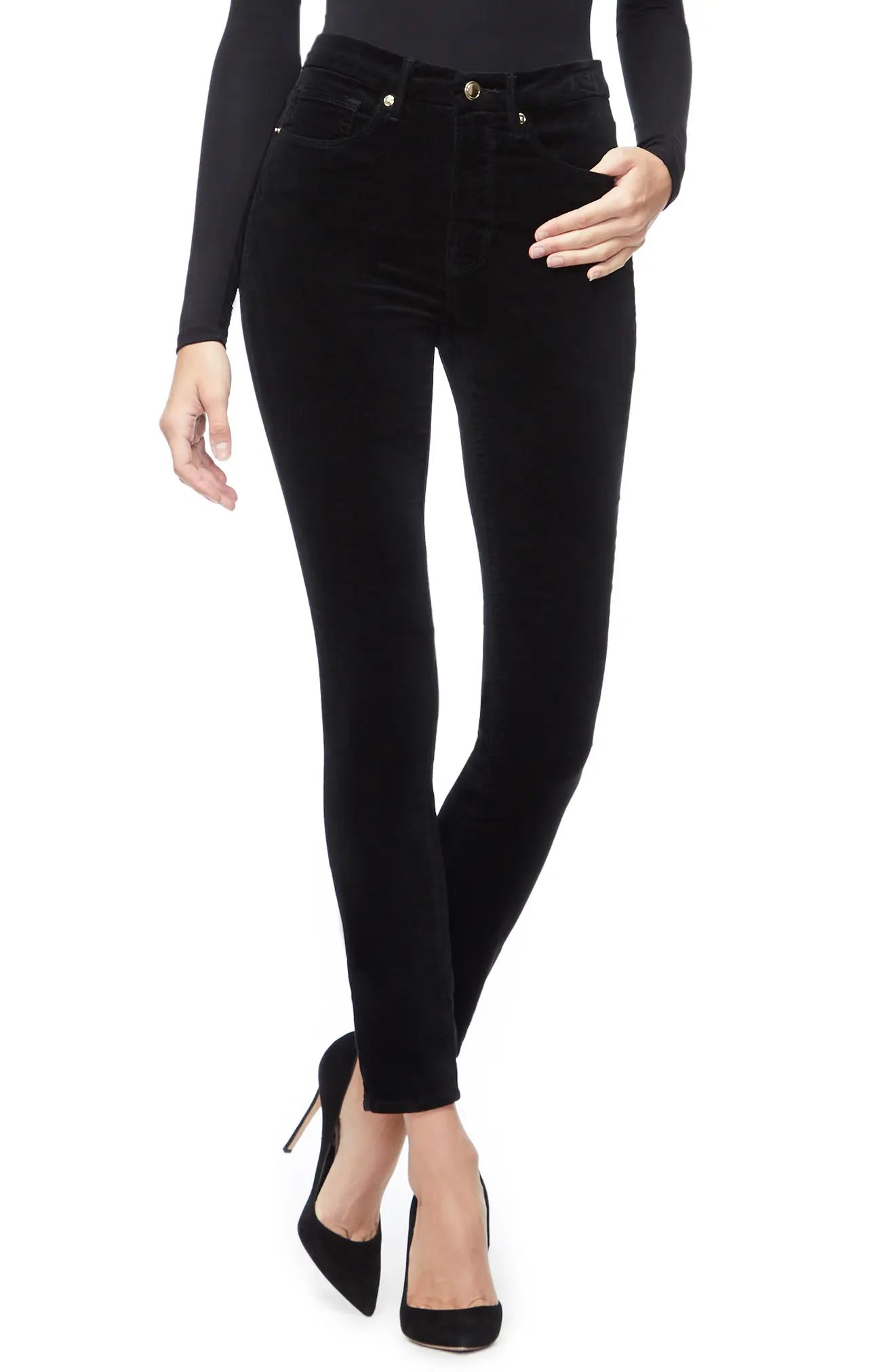 Women's Good American Good Legs Velvet High Waist Ankle Skinny Jeans, Size 00 - Black | Nordstrom