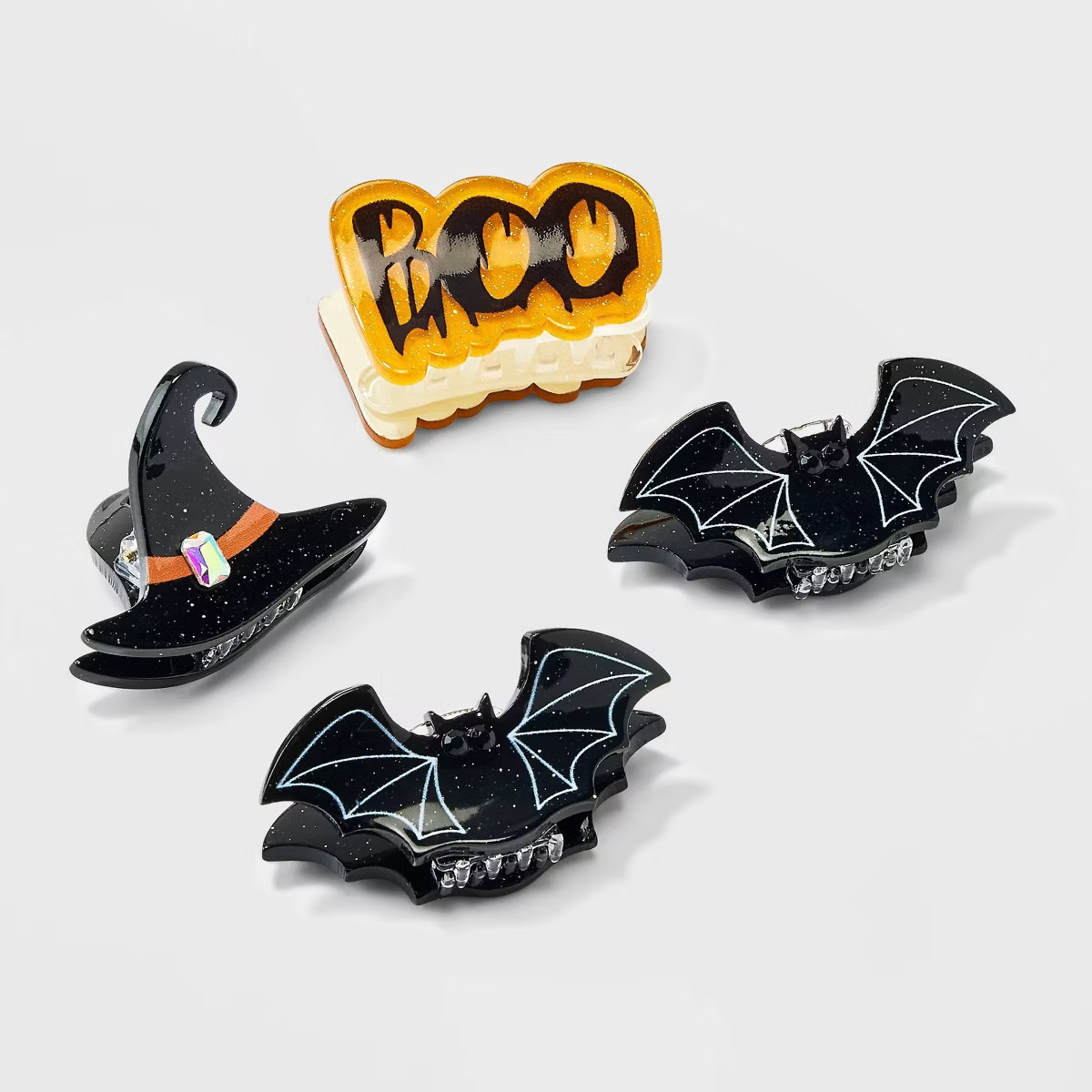 Halloween Mini Bat Witch Boo Claw Hair Clip Set 4pc - Black/Orange | Target