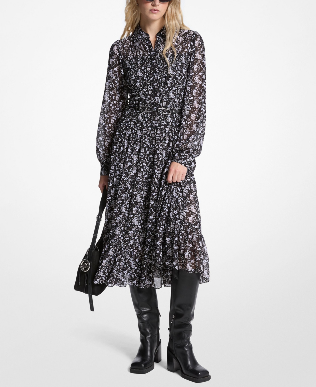 Michael Kors Women's Printed Smocked Shirt Dress - Gunmetal | Macy's