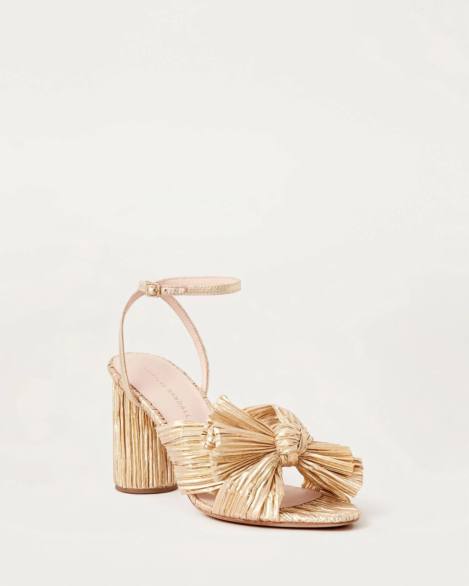 Camellia Bow Heel with Ankle Strap Gold | Loeffler Randall