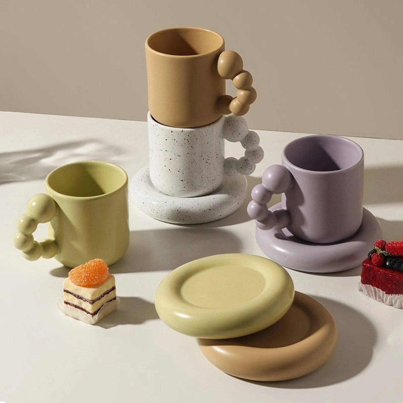 Ceramic Mug Set - Nordic Style, Bubble Handle, Great For Coffee/Tea | Etsy (US)