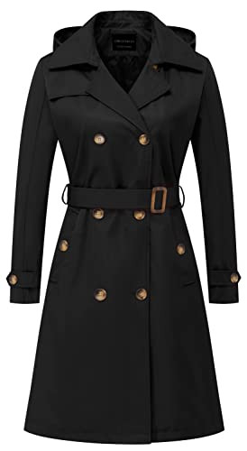CREATMO US Women's Long Trench Coat Double-Breasted Classic Lapel Overcoat Belted Slim Outerwear ... | Amazon (US)
