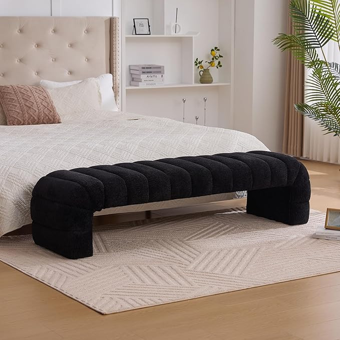 KEIKI 69.7" Modern Upholstered Armless Bed Bench, Channel Tufted Couch Daybed Chaise, Chenille Ot... | Amazon (US)