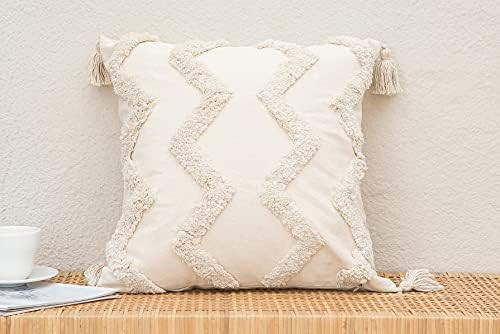 Faycole Boho Tufted Chevron Square Pillowcase with Tassels Decorative Pillow Covers for Sofa Couc... | Amazon (US)