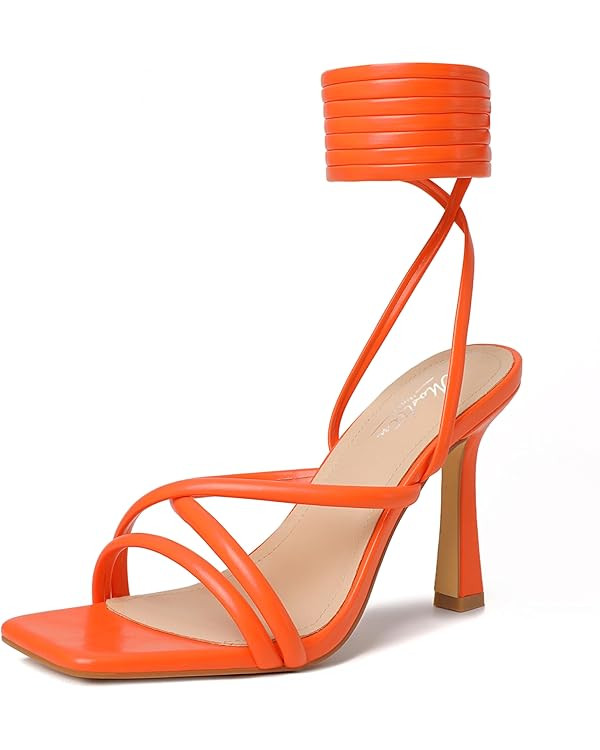 Mostrin Womens Sandals Strappy Heels for Women Lace Up Square Open Toe Heels Tie Up High Heeled S... | Amazon (US)