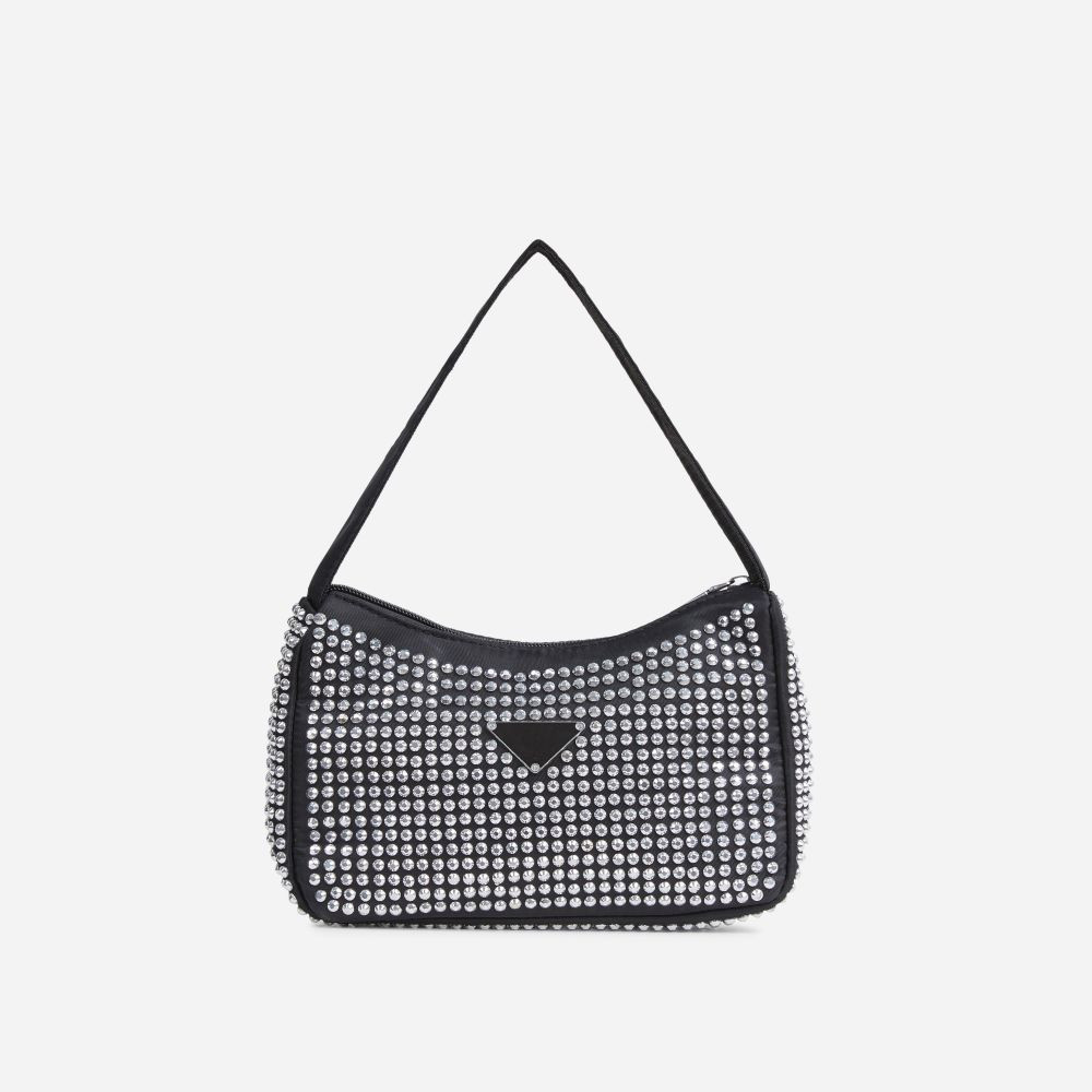 Lyra Shaped Shoulder Bag In Black Diamante | EGO (UK)