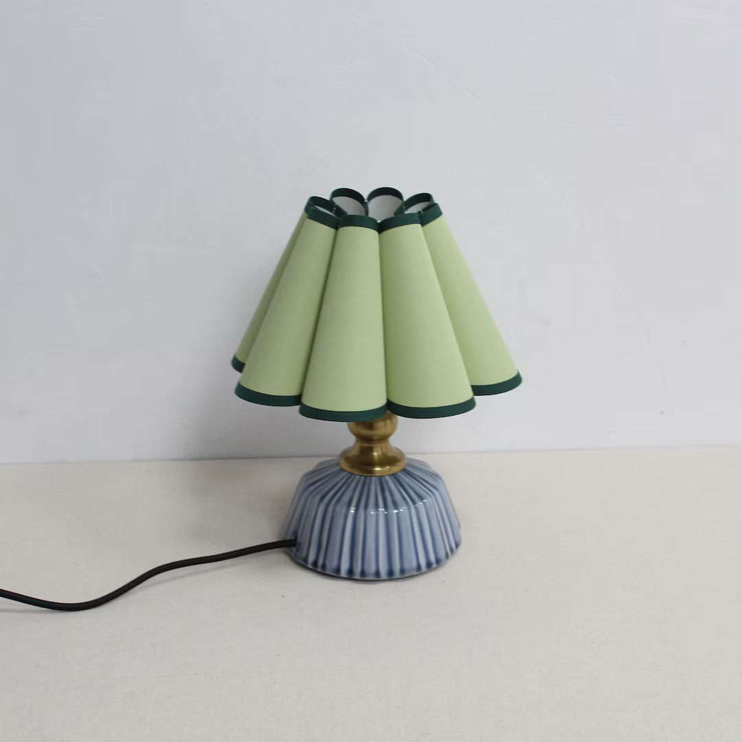 Handmade Light Green Fabric Lamp With Blue Ceramic Base-45# - Etsy | Etsy (US)