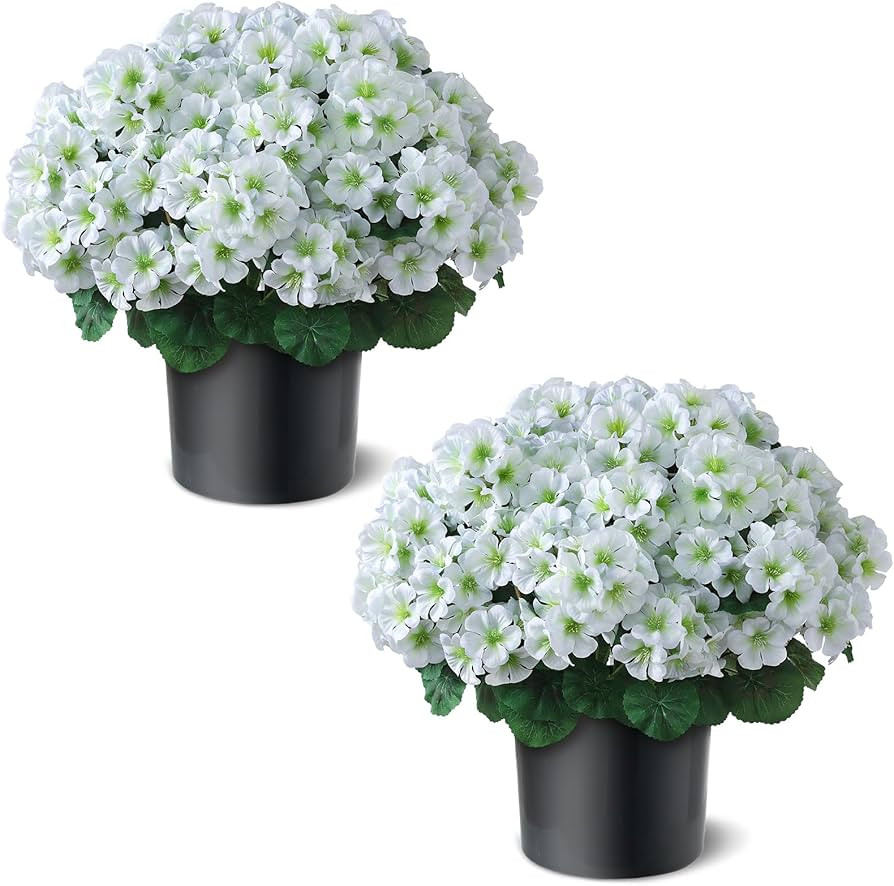 2 Pack Artificial Geranium Flowers Topitary Trees for Outdoors, UV Resistant Geraniums Potted Bus... | Amazon (US)