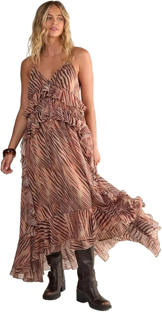 Nasty Gal Women's Zebra Ruffle Tie Front Maxi Dress | Amazon (US)